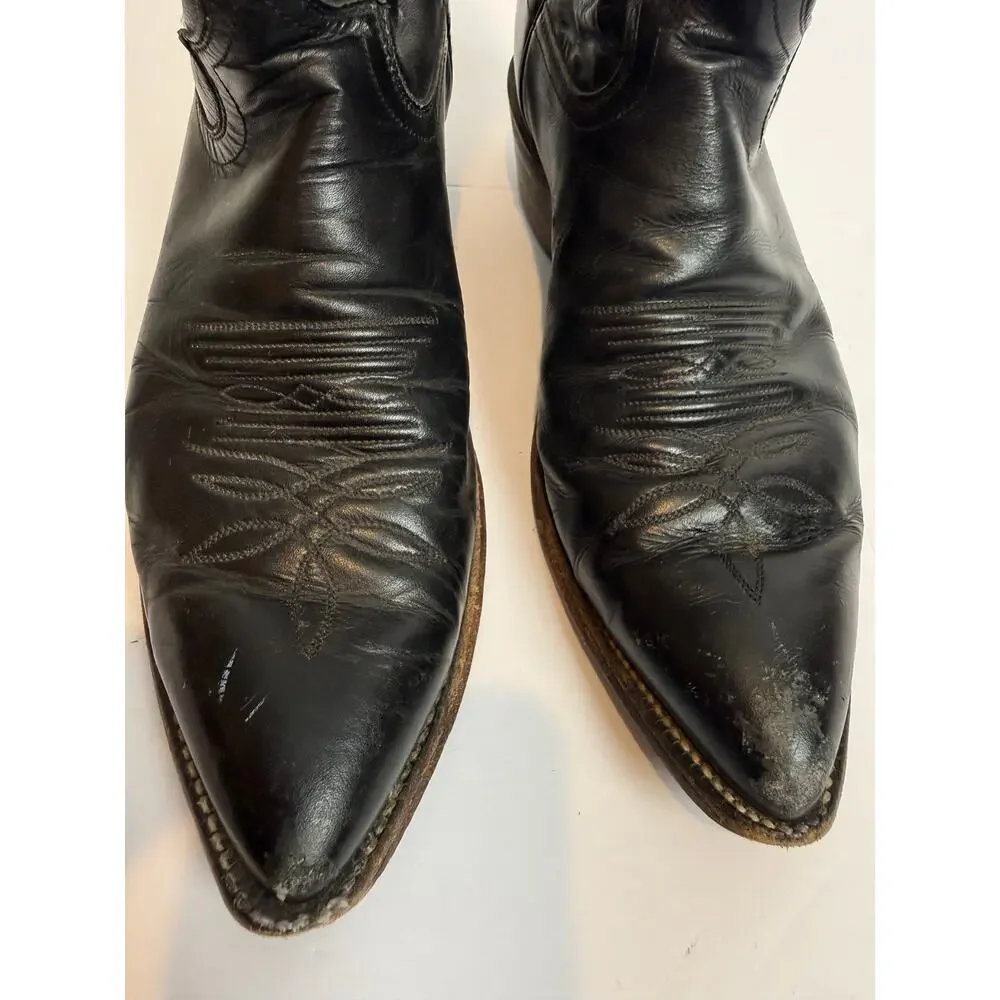 Justin 1408 Mens 9D Black Leather Cowboy Boots Western Pull-On USA Made - Picture 8 of 10